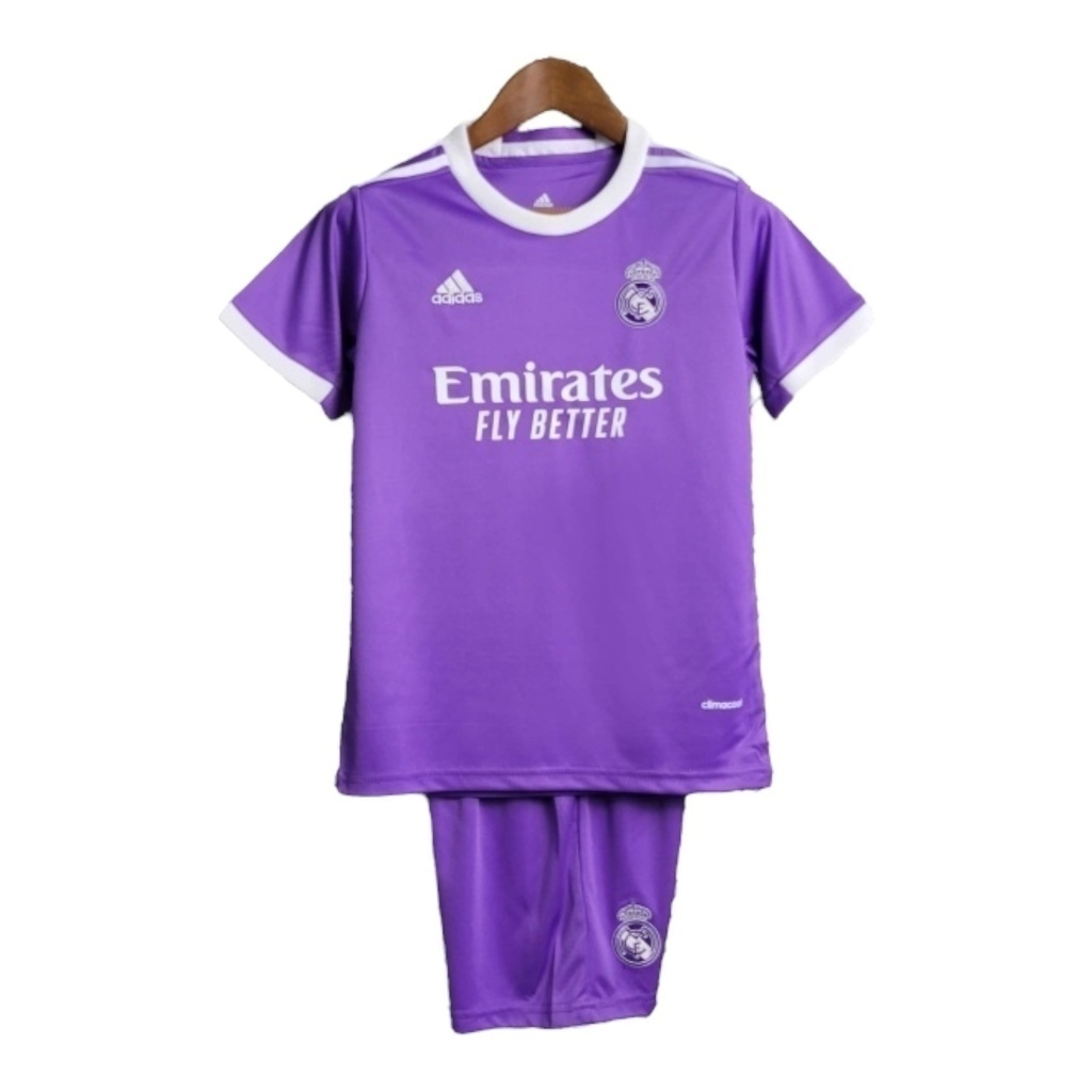 Conjunto Infantil Real Madrid II 2016/2017 - Retrô Adidas - Roxo com detalhes em branco