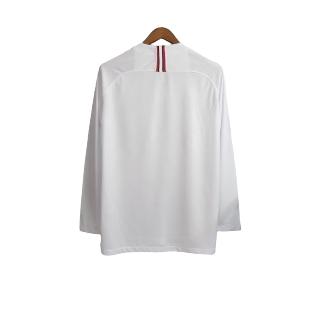 Camisa Paris Saint-Germain Edição Champions League 2018/2019 Manga Longa - Retrô Jordan - Branca com detalhes em branco e vermelho e preto