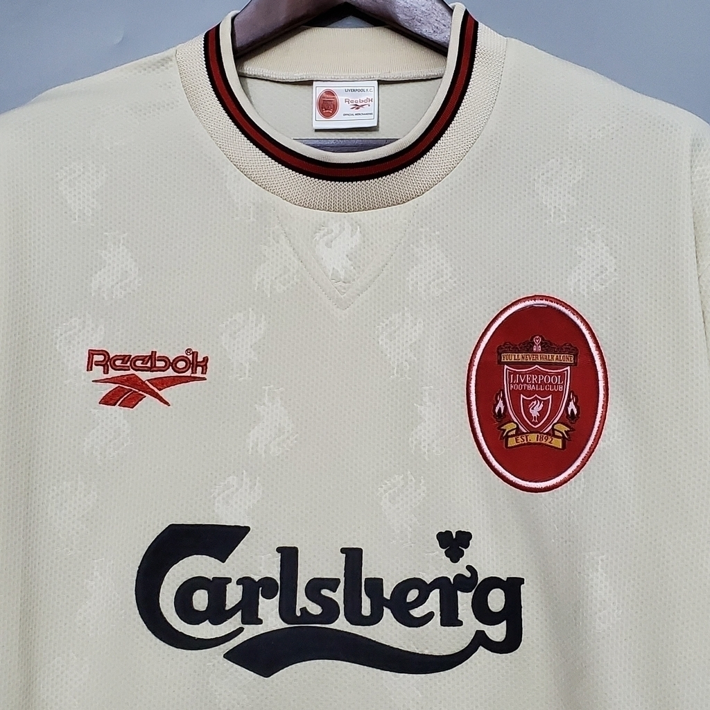 Camisa Liverpool II 1996/1997 - Retrô Reebok - Bege com detalhes em vermelho