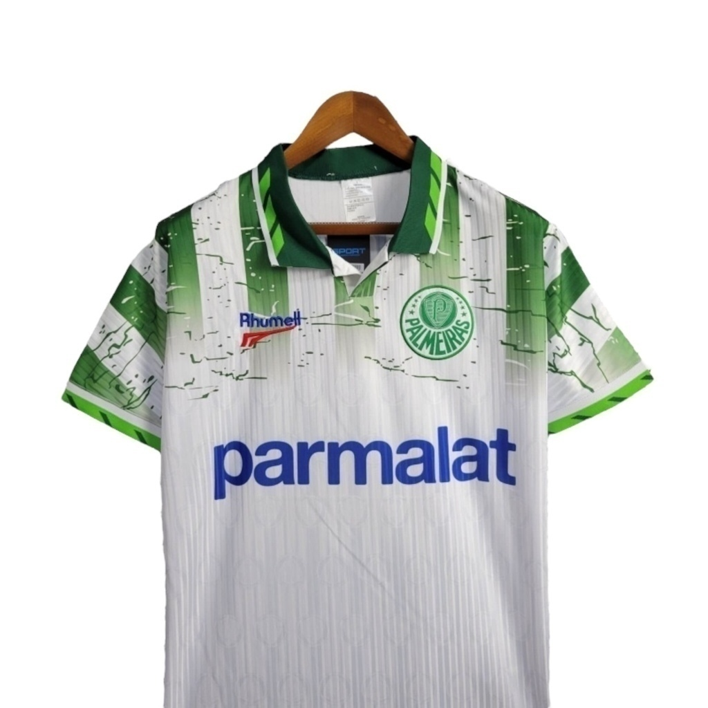 Camisa Palmeiras II 1996 - Retrô Rhumel - Branca com detalhes em verde com patrocínio Parmalat