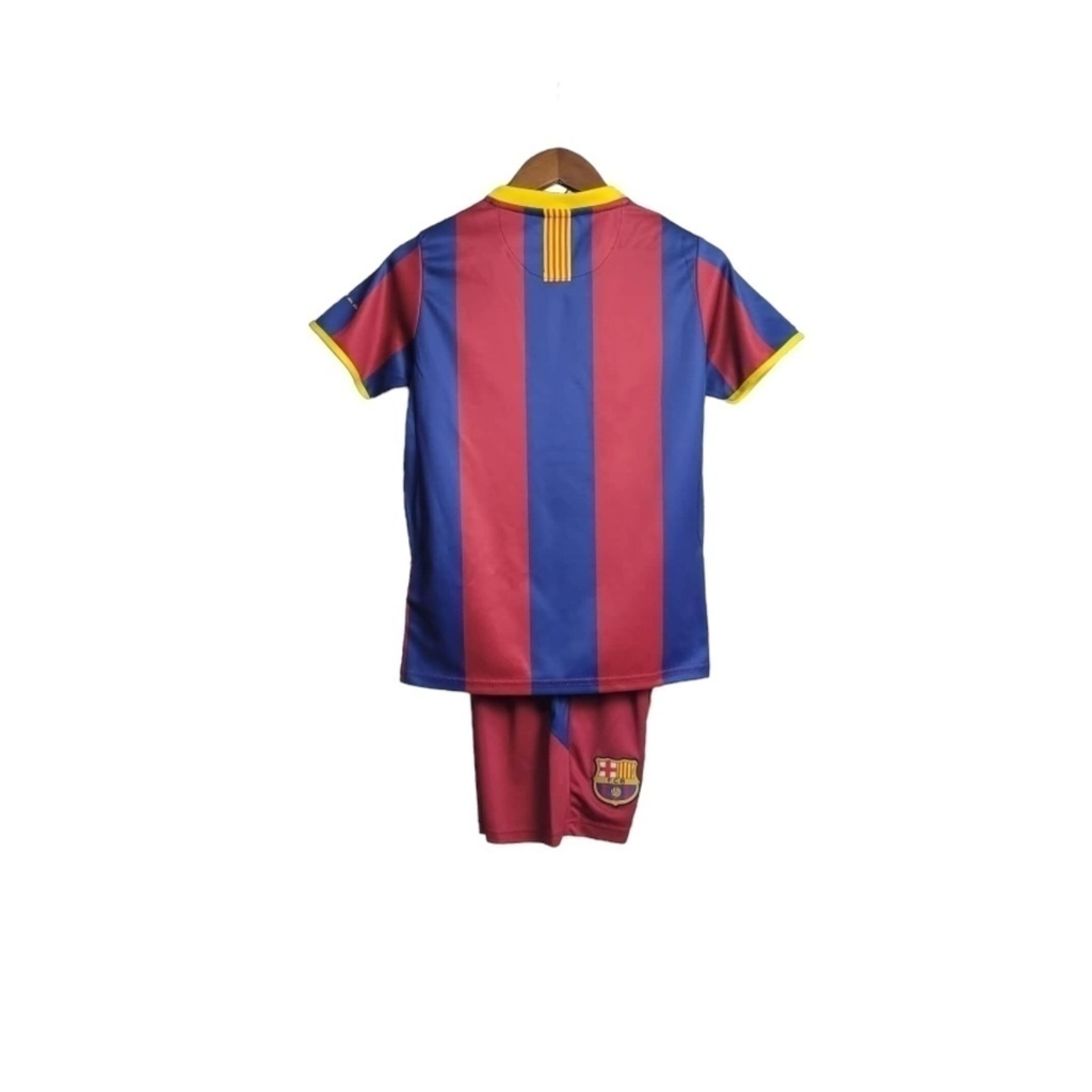 Conjunto Infantil Barcelona I 2010/2011 - Retrô Nike - Azul e vermelho com detalhes em amarelo