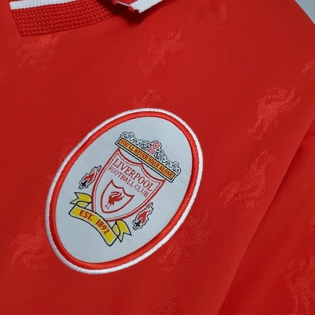Camisa Liverpool I 1996/1997 - Retrô Reebok - Vermelha com detalhes em branco
