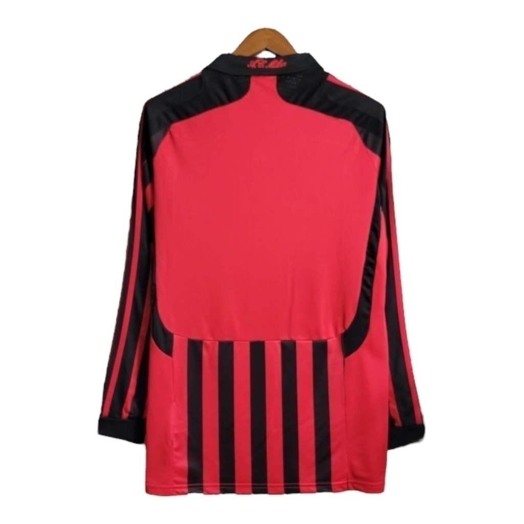 Camisa AC Milan I 2007/2008 Manga Longa - Retrô Adidas - Vermelha e preta