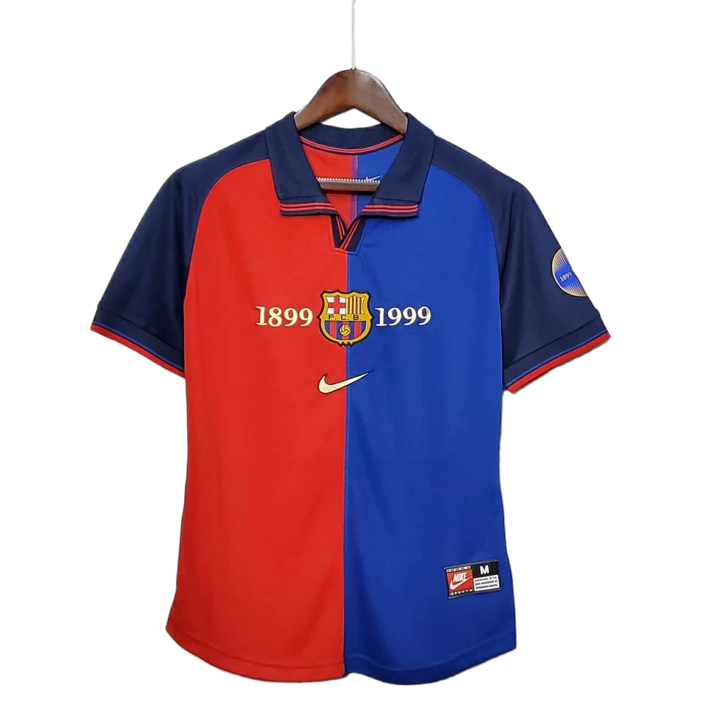 Camisa Barcelona Edição Centenário 1998/1999 - Retrô Nike - Azul e Grená