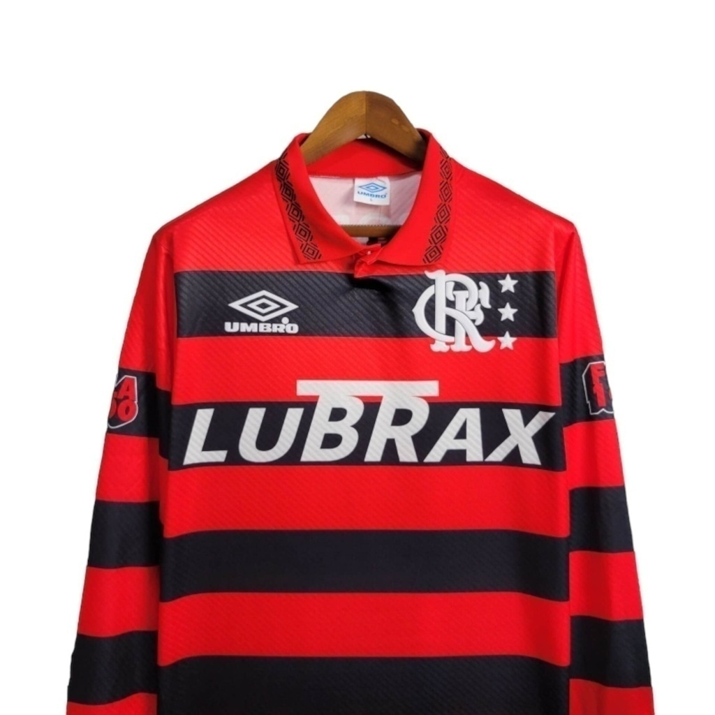 Camisa Flamengo I 1994/1995 Manga Longa - Retrô Umbro - Vermelha com listras pretas
