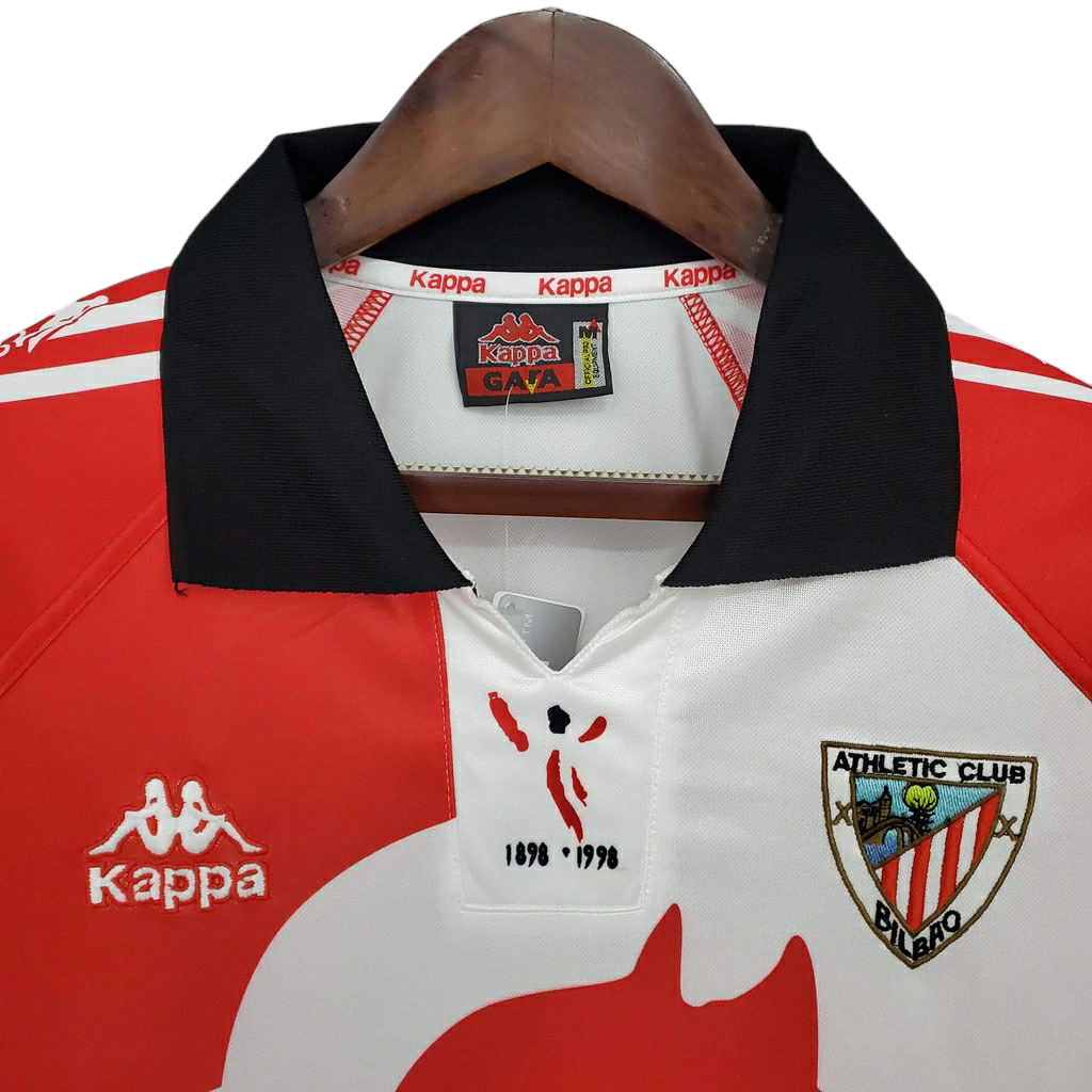 Camisa Athletic Bilbao 1997/1998 - Retrô Kappa - Vermelha e Branca