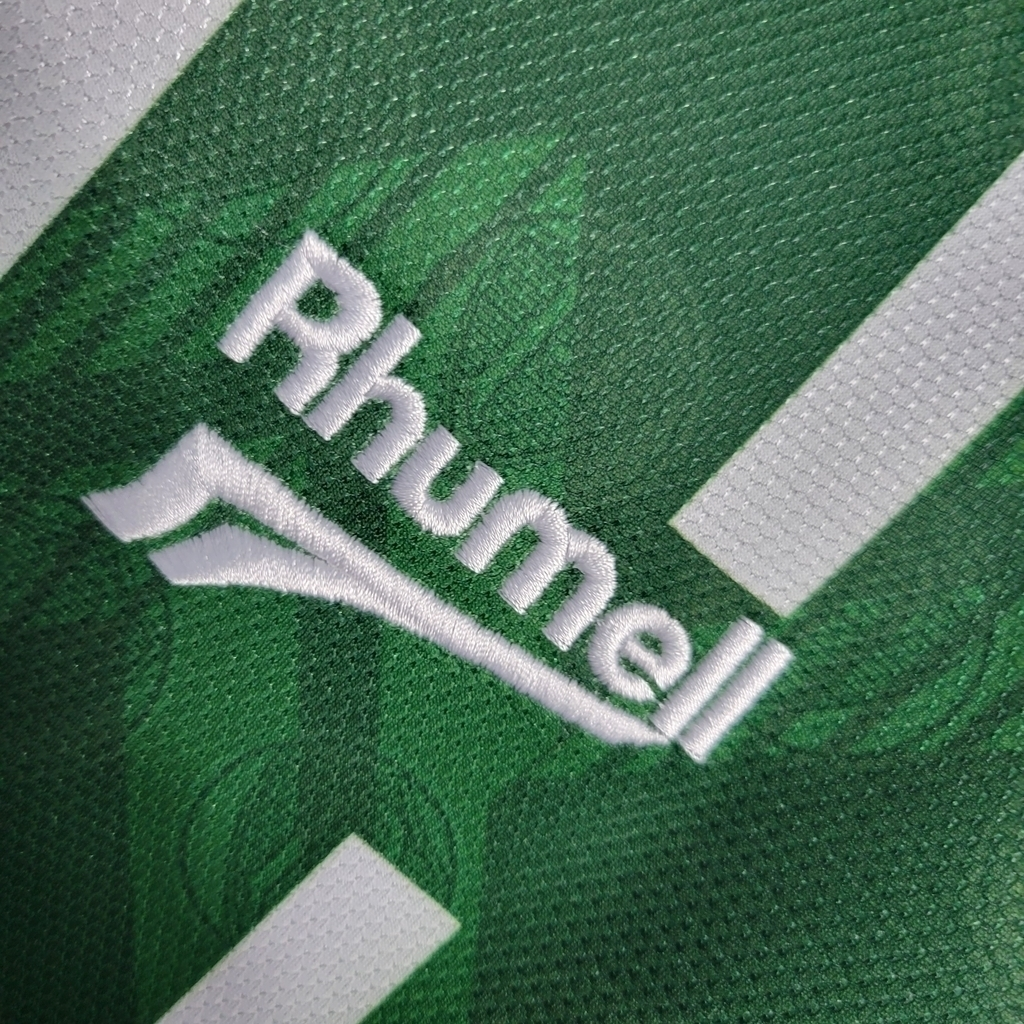 Camisa Palmeiras I 1996 - Retrô Rhumell - Verde com detalhes branco com patrocínio Parmalat