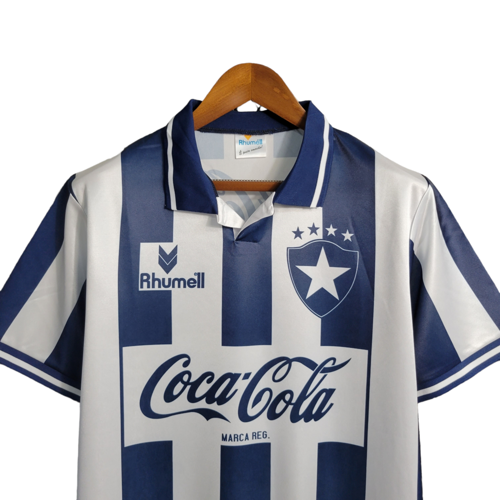 Camisa Botafogo I 1994 - Retrô Rhumell - Preta e branca com patrocínio da coca cola
