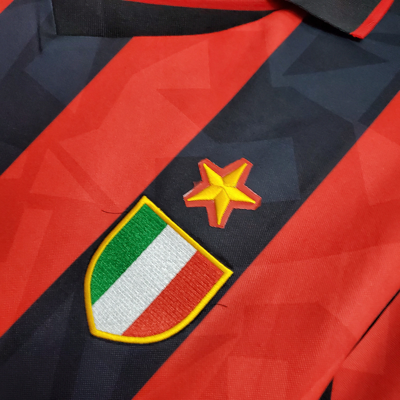 Camisa AC Milan I 1993/1994 - Retrô Lotto - Vermelha e preta
