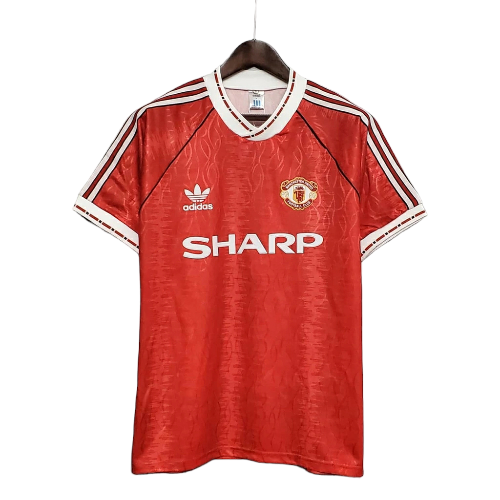 Camisa Manchester United I 1992 - Retrô Adidas - Vermelha com detalhes em branco
