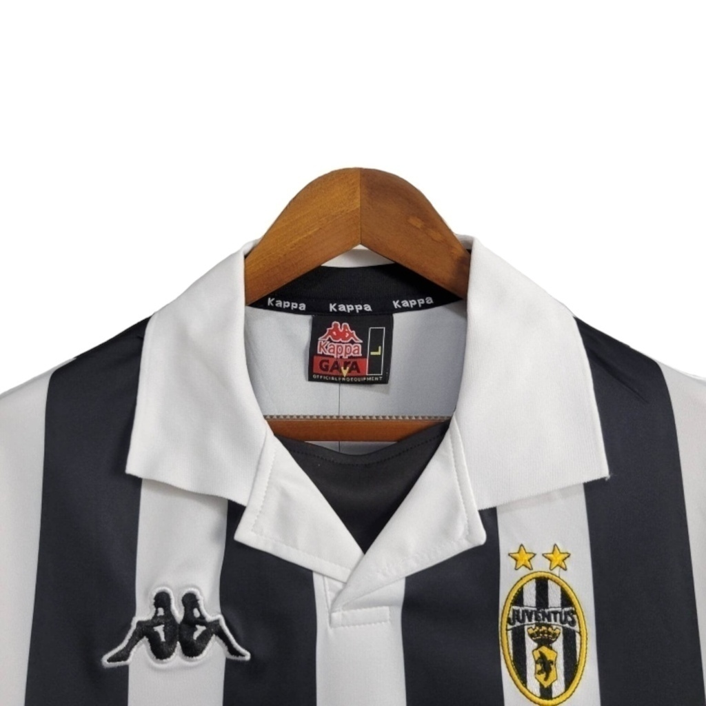 Camisa Juventus I 1999/2000 Manga Longa - Retrô Kappa - Preta e branca