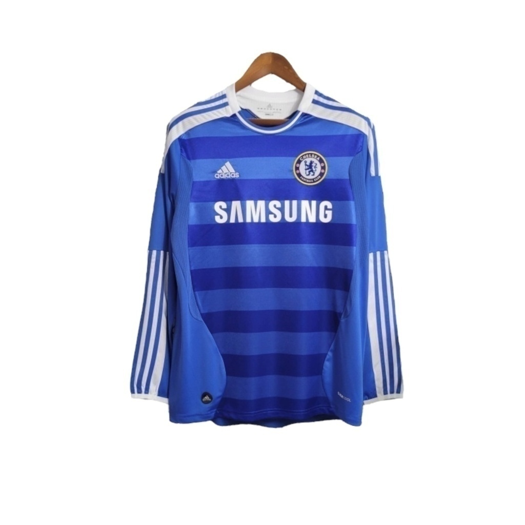Camisa Chelsea I 2011/2012 Manga Longa - Retrô Adidas - Azul com detalhes em branco
