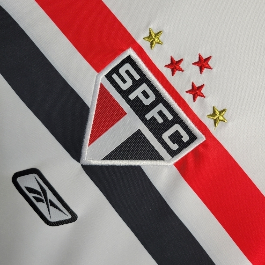 Camisa São Paulo I 2006 - Retrô Reebok - Branca com detalhes vermelho e preto