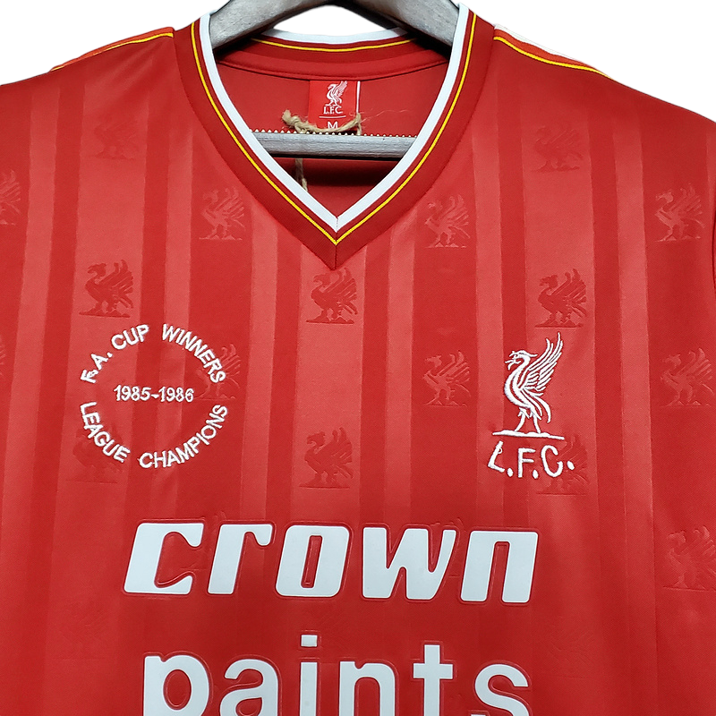 Camisa Liverpool 1985/1986 - Retrô - Vermelha com detalhes em branco