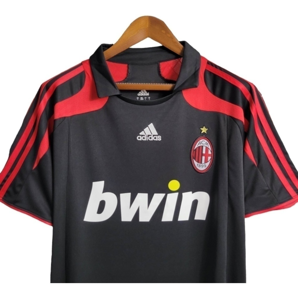 Camisa AC Milan II 2007/2008 - Retrô Adidas - Preta com detalhes em vermelho