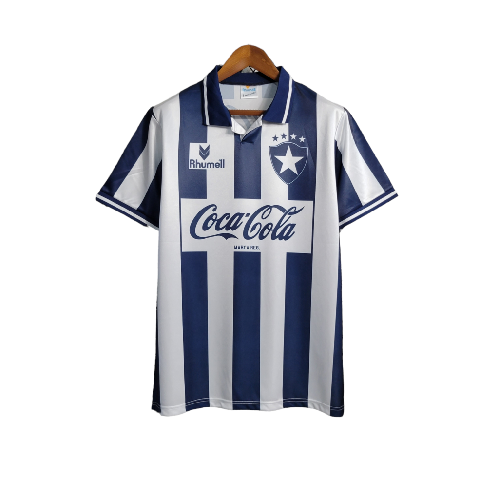 Camisa Botafogo I 1994 - Retrô Rhumell - Preta e branca com patrocínio da coca cola