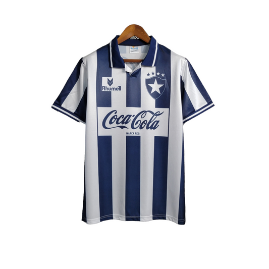 Camisa Botafogo I 1994 - Retrô Rhumell - Preta e branca com patrocínio da coca cola