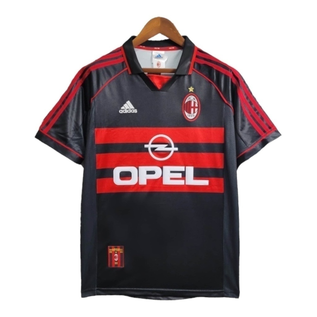 Camisa AC Milan III 1998/1999 - Retrô Adidas - Preta com detalhes em vermelho