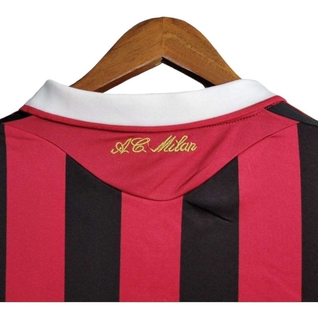 Camisa AC Milan I 2009/2010 Manga Longa - Retrô Adidas - Preta e vermelha com detalhes em branco