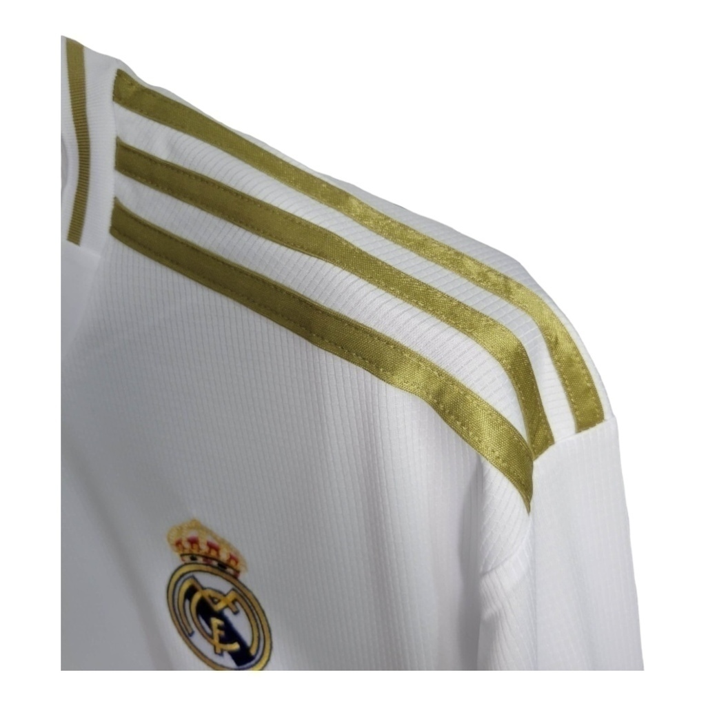 Camisa Real Madrid I 2019/2020 Manga Longa - Retrô Adidas - Branca com detalhes em dourado