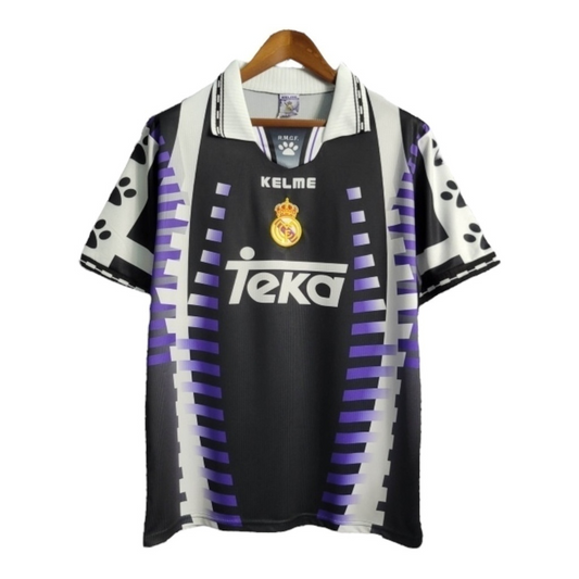 Camisa Real Madrid II 1997/1998 - Retrô Kelme - Branca com detalhes em preto e roxo