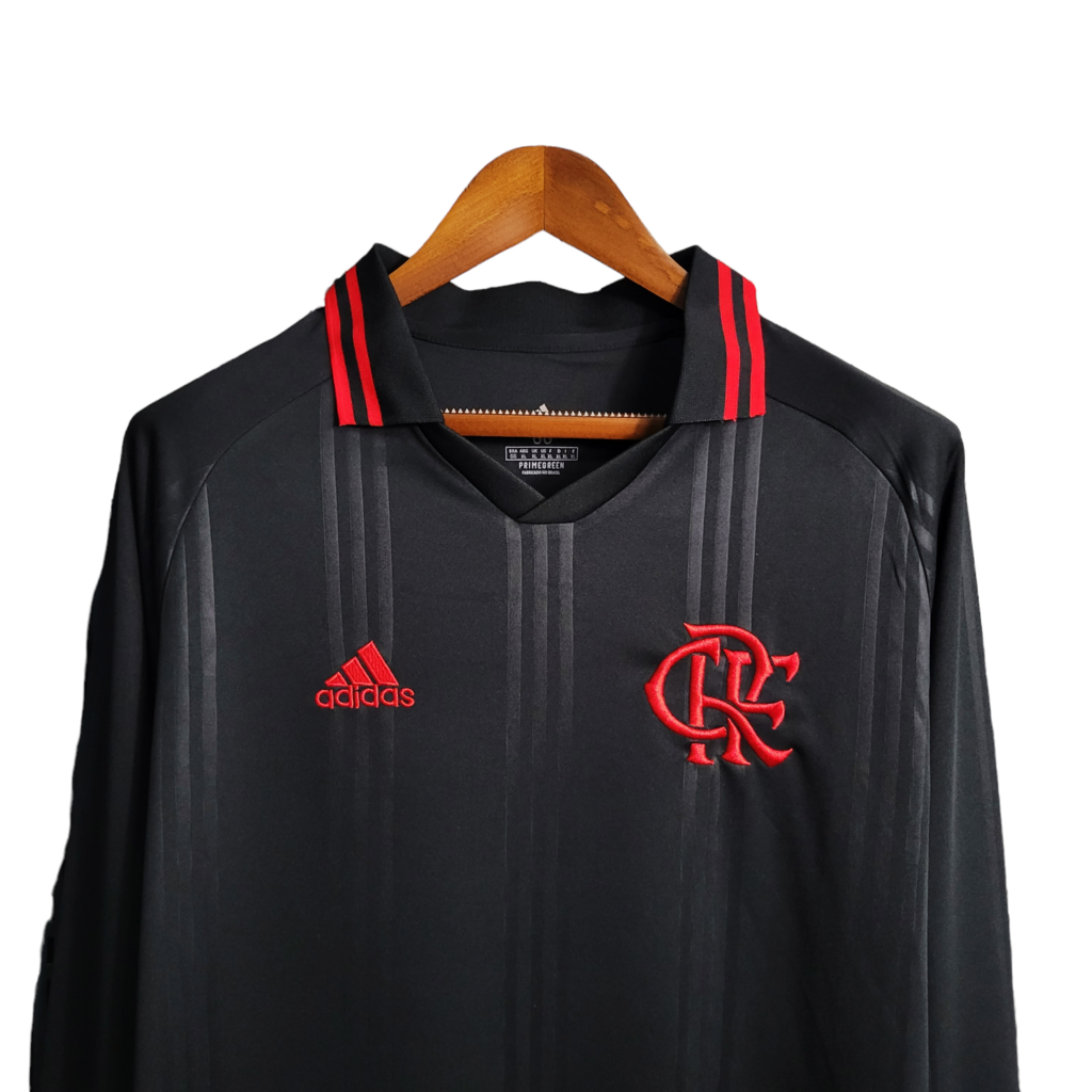 Camisa Flamengo III 2019/2020 Manga Longa - Retrô Adidas - Preta com detalhes em vermelho