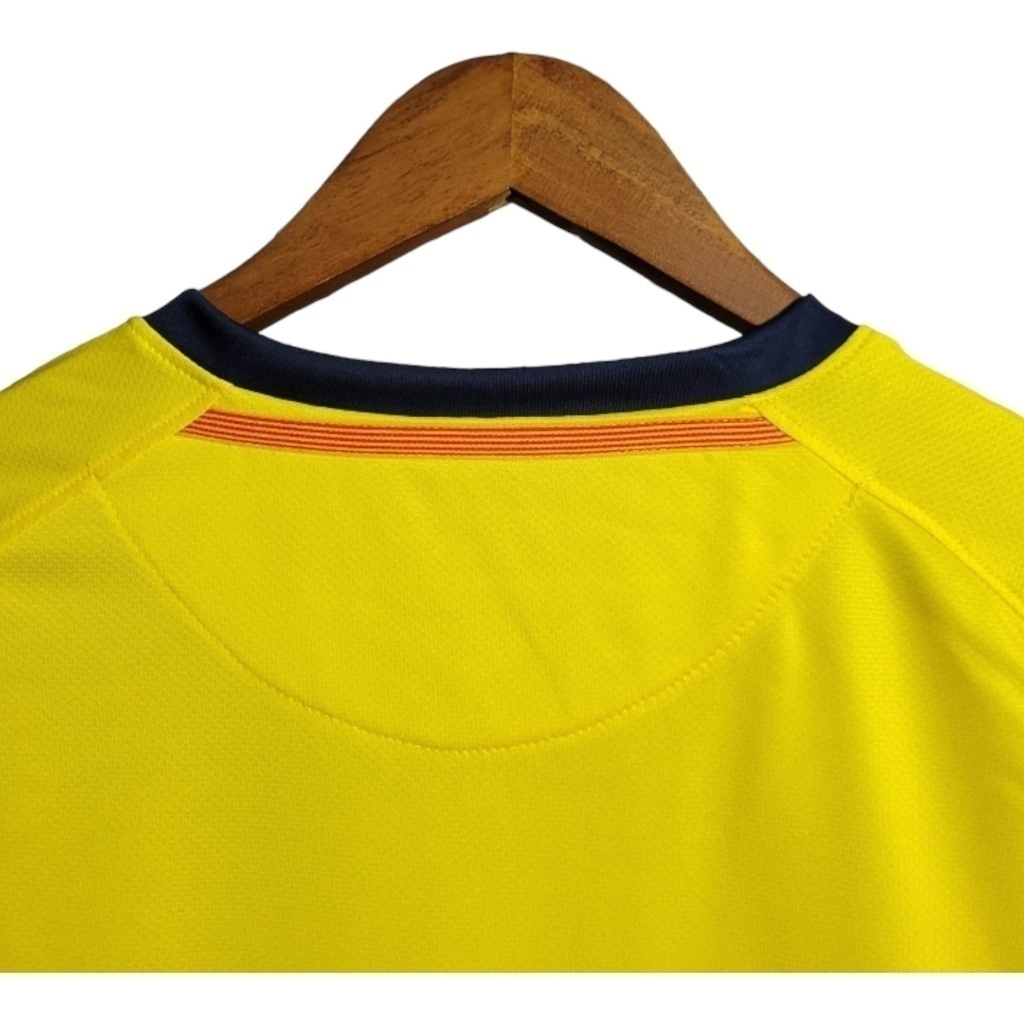 Camisa Barcelona II 2008/2009 Manga Longa - Retrô Nike - Amarela com detalhes em azul e vermelho
