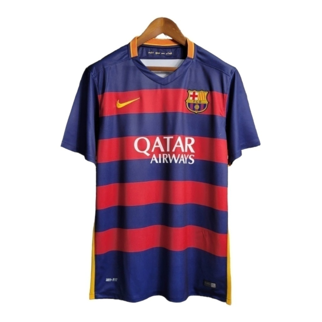 Camisa Barcelona I 2015/2016 - Retrô Nike - Azul com detalhes em vermelho e amarelo