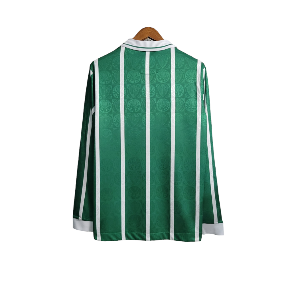 Camisa Palmeiras I 1993 Manga Longa - Retrô - Verde com listras em branco