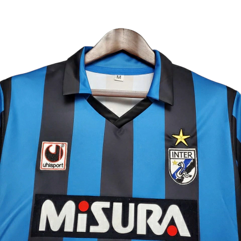 Camisa Inter de Milão I 1988/1990 - Retrô Uhlsport - Azul e preta