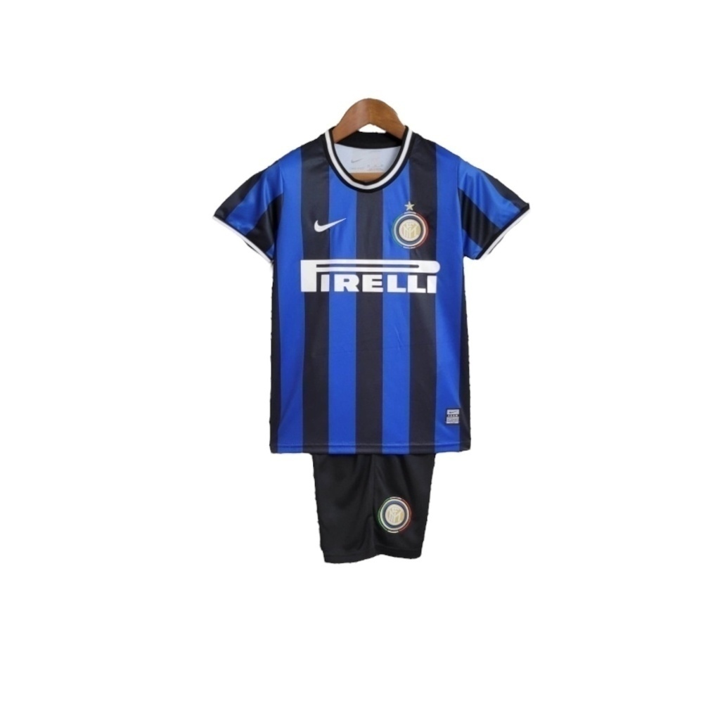 Conjunto Infantil Inter de Milão I 2009/2010 - Retrô Nike - Azul com detalhes em preto e branco