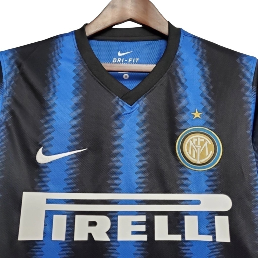 Camisa Inter de Milão I 2010/2011 Manga Longa - Retrô Nike - Azul e preta