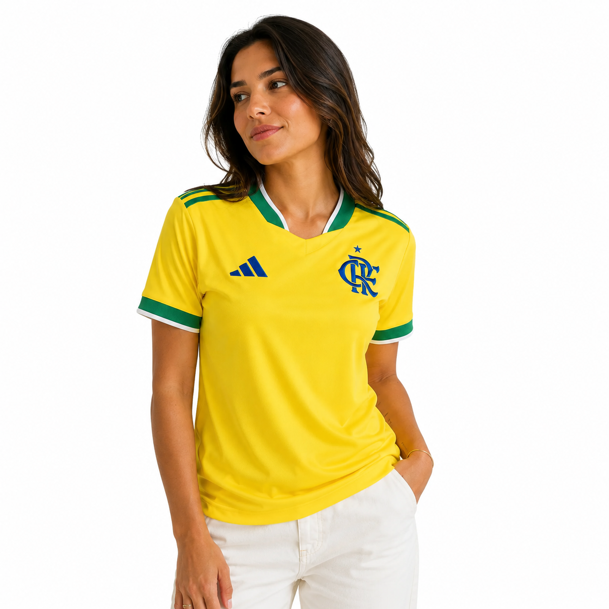 Camisa Flamengo Edição Especial Copa do Mundo 2026 - Torcedor Feminina Verde e Amarela